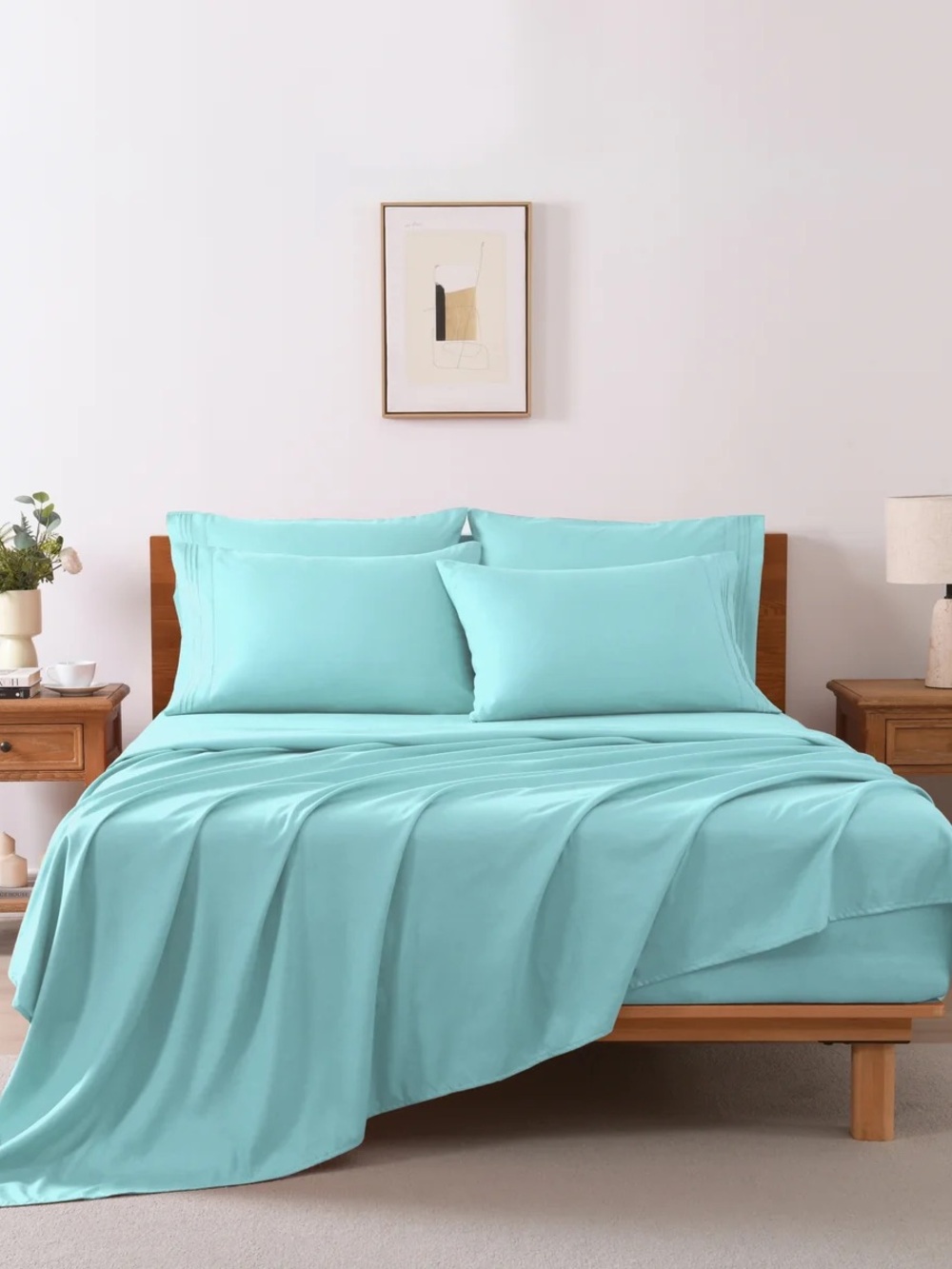 Classic Soft Turquoise Twin 4 piece Sheet Set - Lightweight Home Bedding